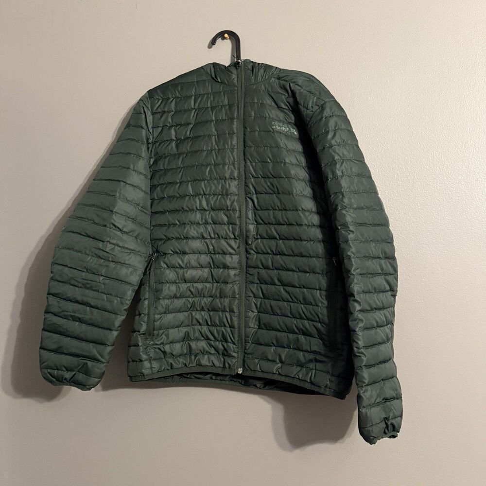 Eddie Bauer Jacket Men’s Small Green EB650 Down Puffer Hooded Outdoors Hike